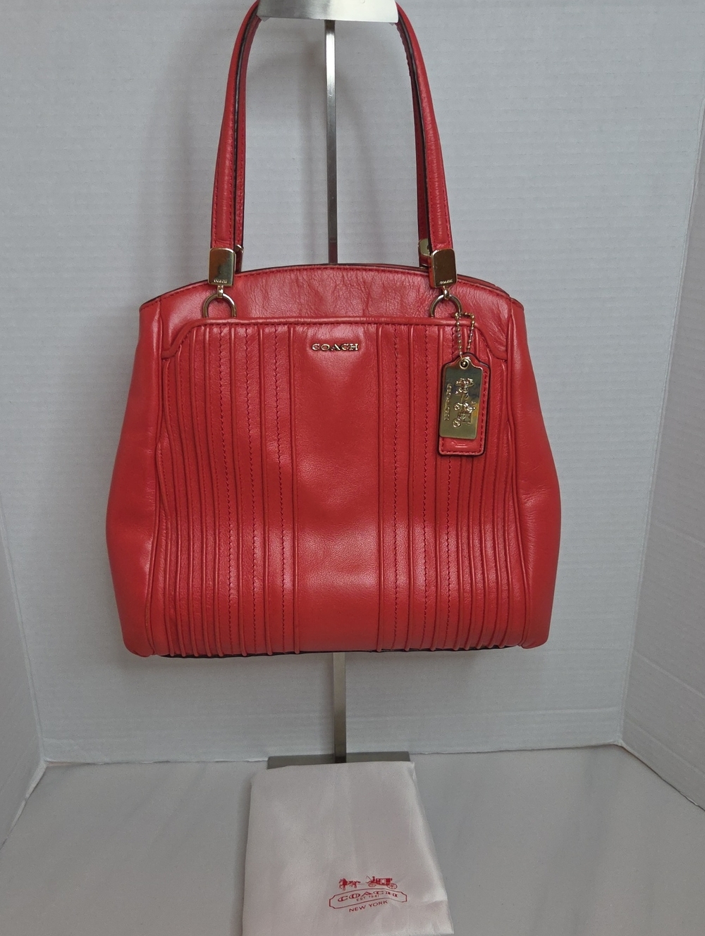 Coach Madison Pintuck Vibrant Red Leather Satchel - Style 27888